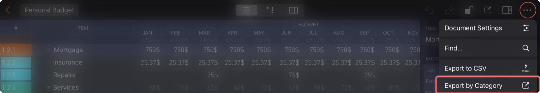 Export by Category Menu 2
