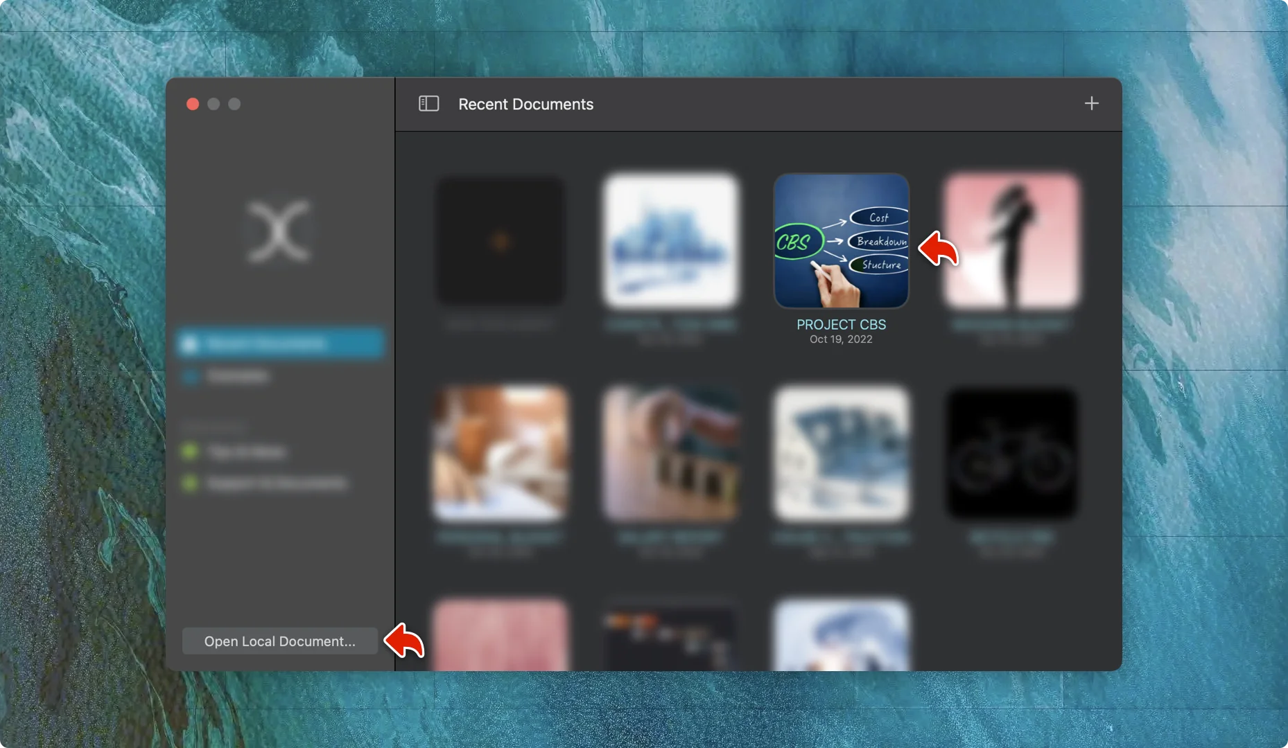 Open document from Welcome window
