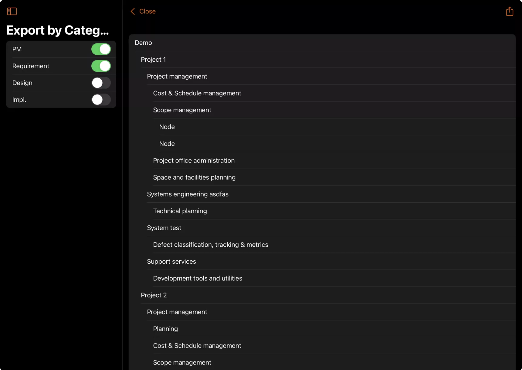 Export nach Kategorie