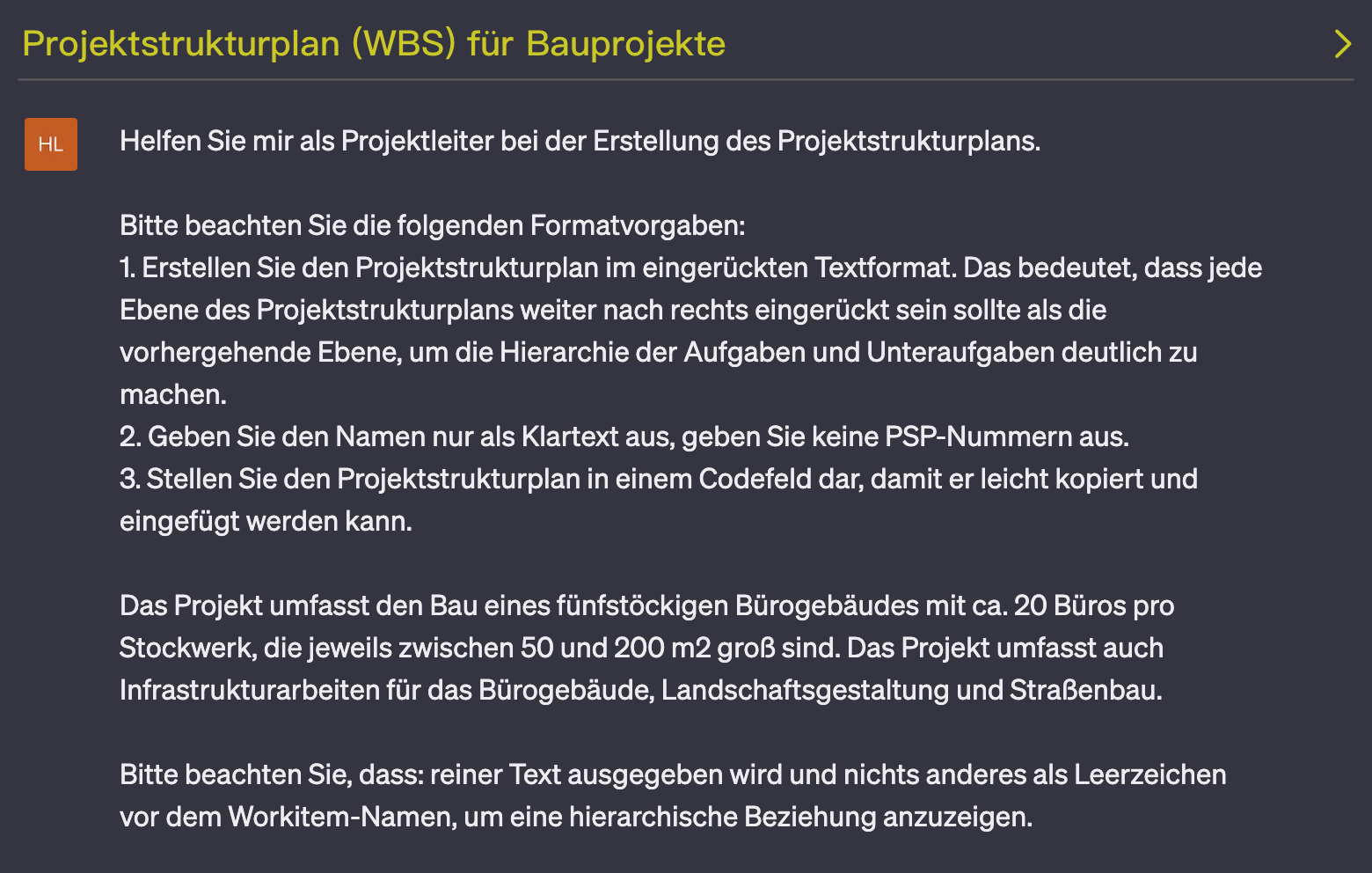 Bauprojekt WBS