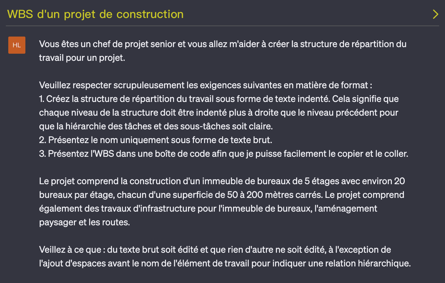 Projet de construction WBS